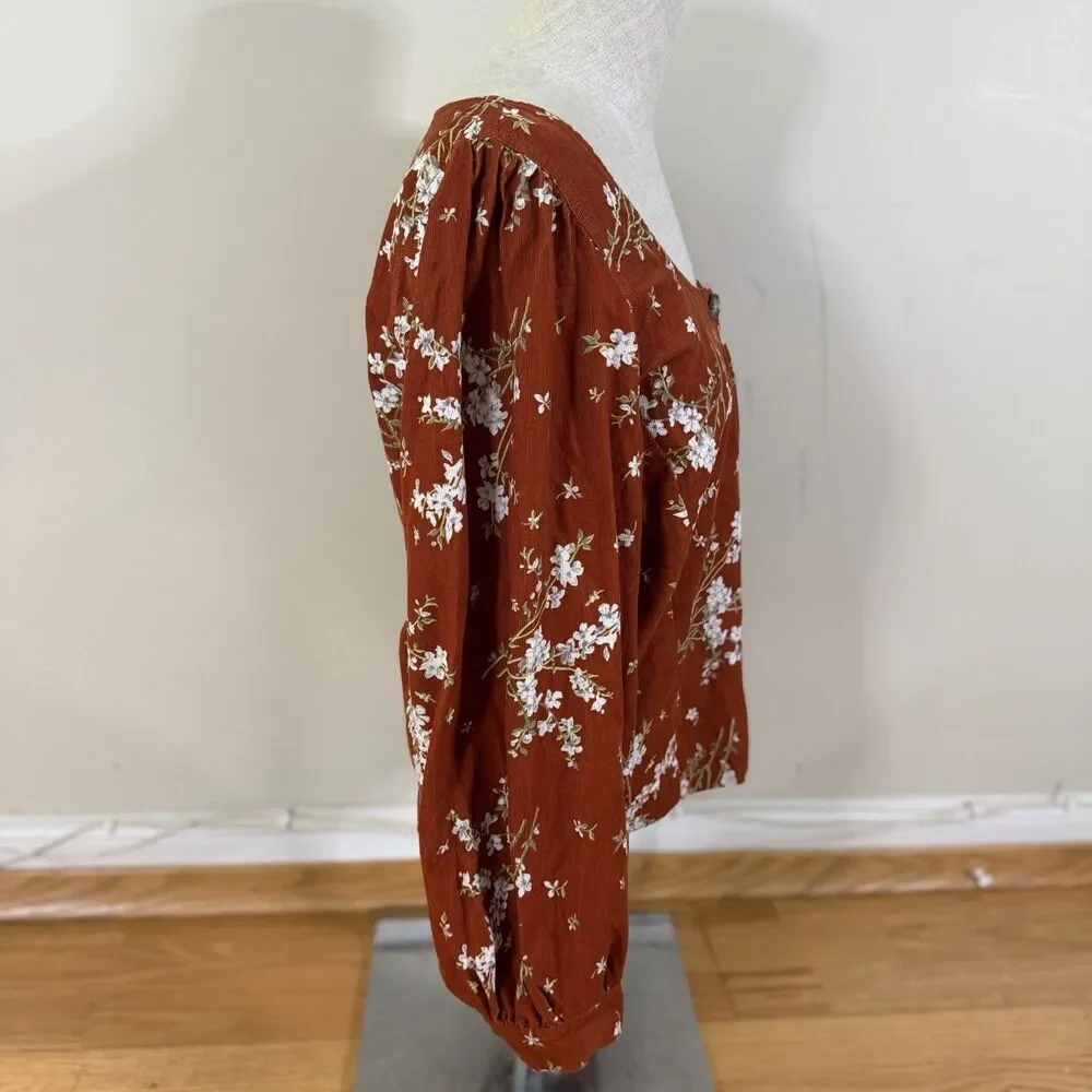 Madewell Corduroy Shirred-Sleeve Button-Front Top Farmstand Bouquet Rusty S Fall
